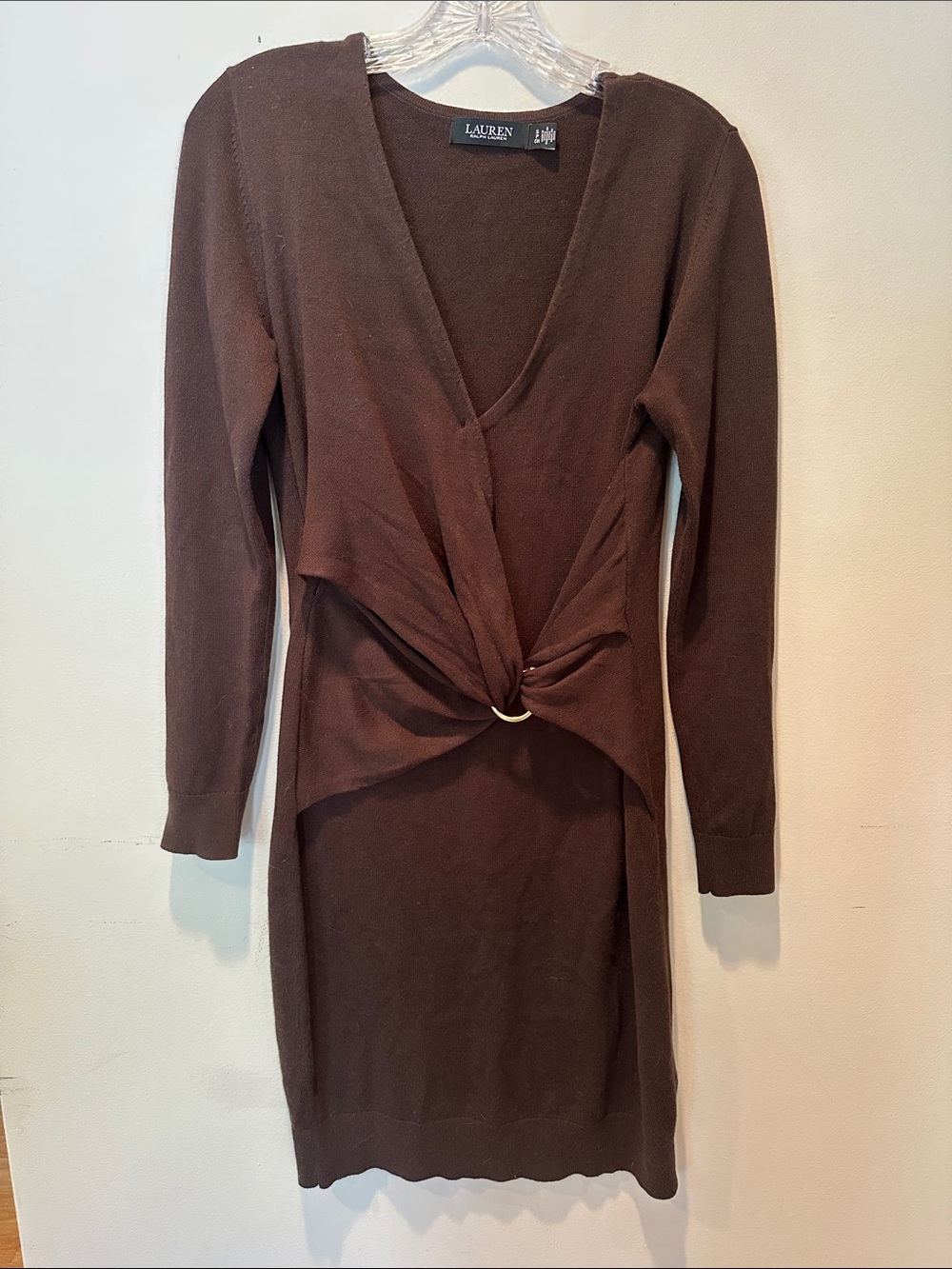 Lauren Ralph Lauren Chocolate Brown Long-Sleeve Twist-Knot Dress